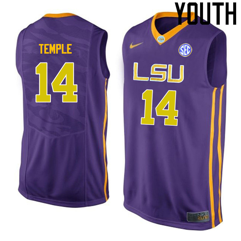 Youth LSU Tigers #14 Garrett Temple College Basketball Jerseys-Purple - Click Image to Close